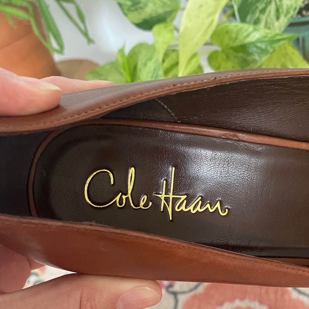 Cole Haan Women's Cognac Brown Leather Round-Toe Heels - Picture 7 of 12